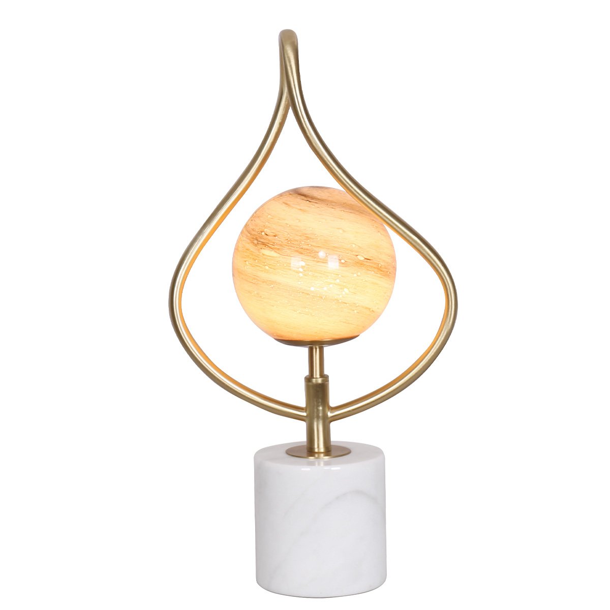 Sarantino Sculptural Orange Glass Table Lamp With White Marble Base