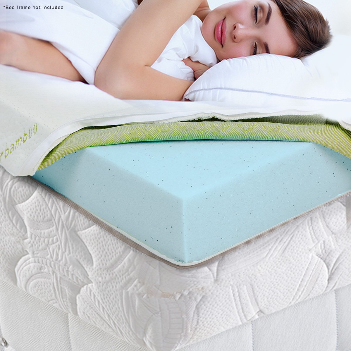 Cool Gel Memory Foam Mattress Topper Bamboo Fabric Cover Double