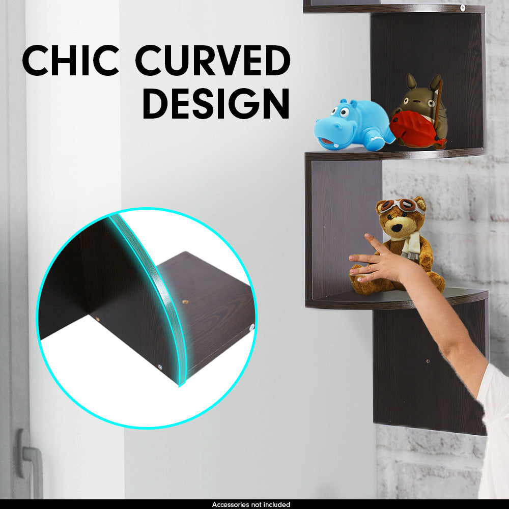 5 Tier Corner Wall Shelf Display Shelves Dvd Book Storage Rack Floating Mounted - Dark Brown