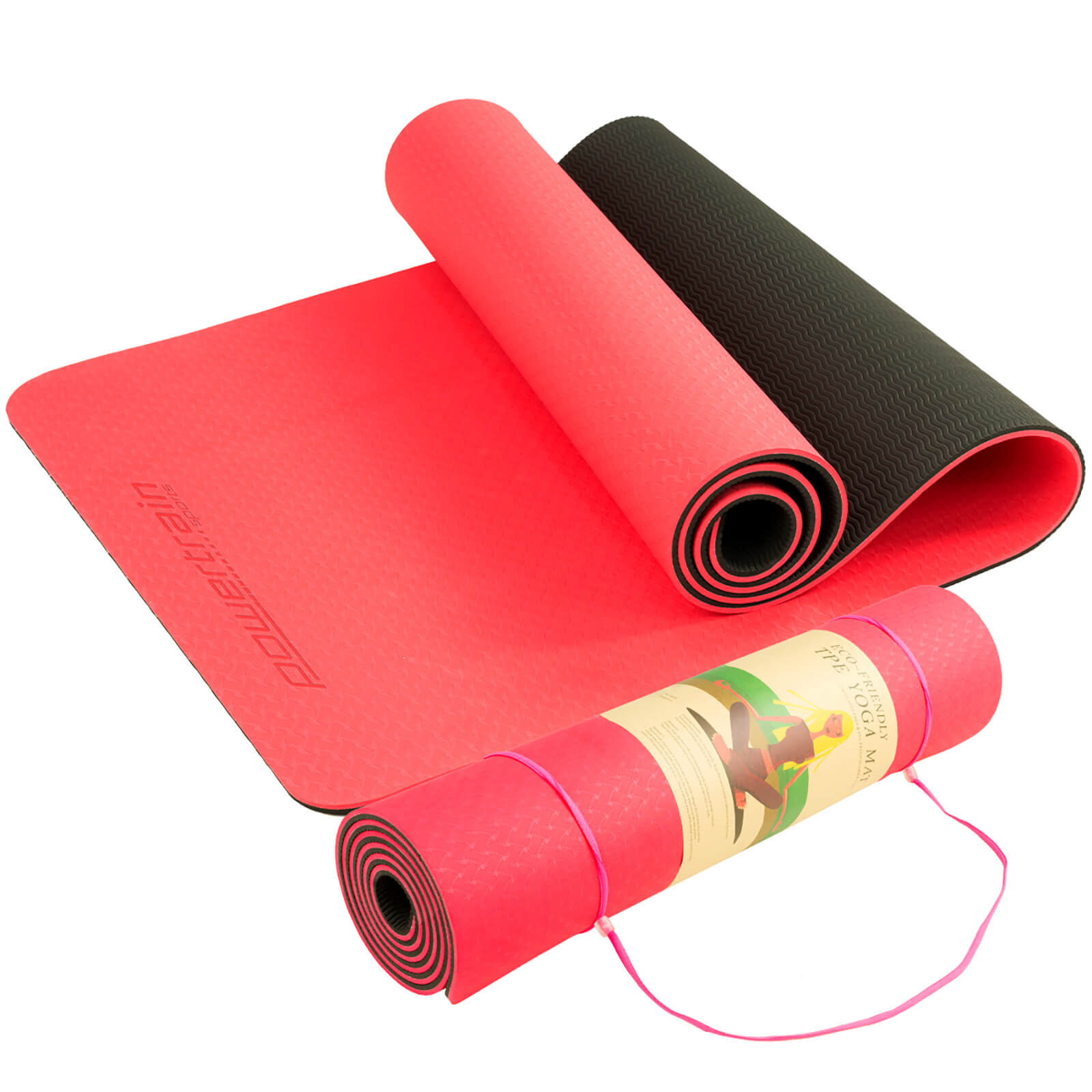 Powertrain TPE Yoga Exercise Mat Home Gym Pilates Fitness 8mm Thick in Red