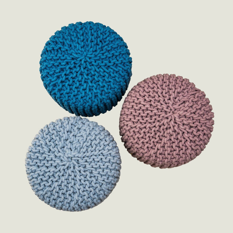 Kids Hand Knitted Cotton Braided Foot Rest Sitting Stool Ottoman Light Grey