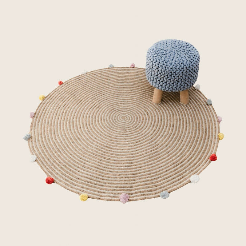 Kids Hand Knitted Cotton Braided Foot Rest Sitting Stool Ottoman Light Grey