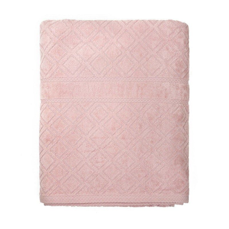 Premium Velour Diamond Design Jacquard Bath Towel Pink