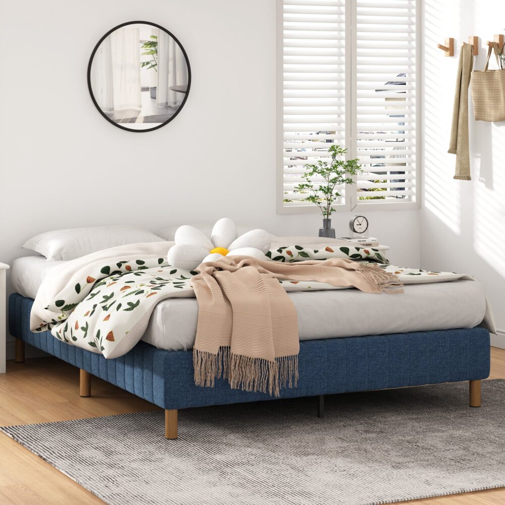 Metal Bed Frame Mattress Foundation Blue  Double