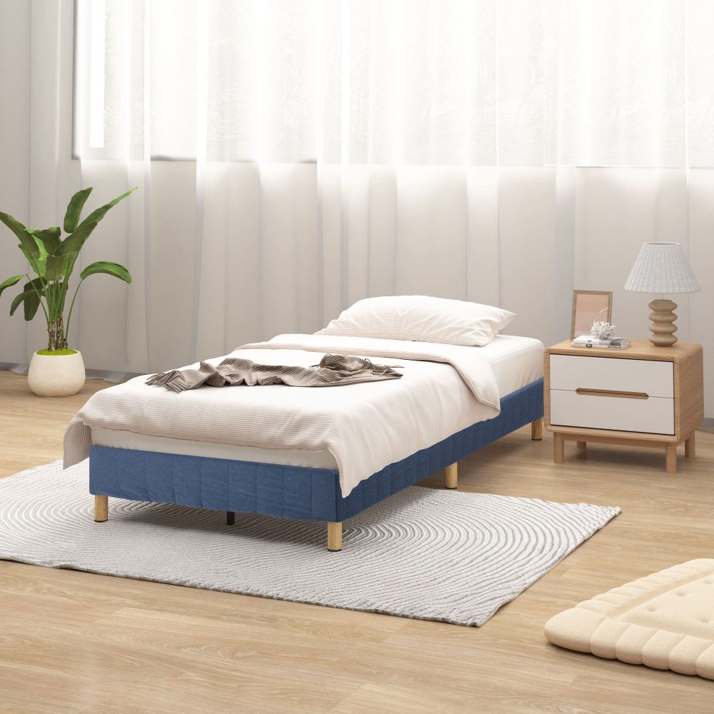 Metal Bed Frame Mattress Foundation Blue  Double