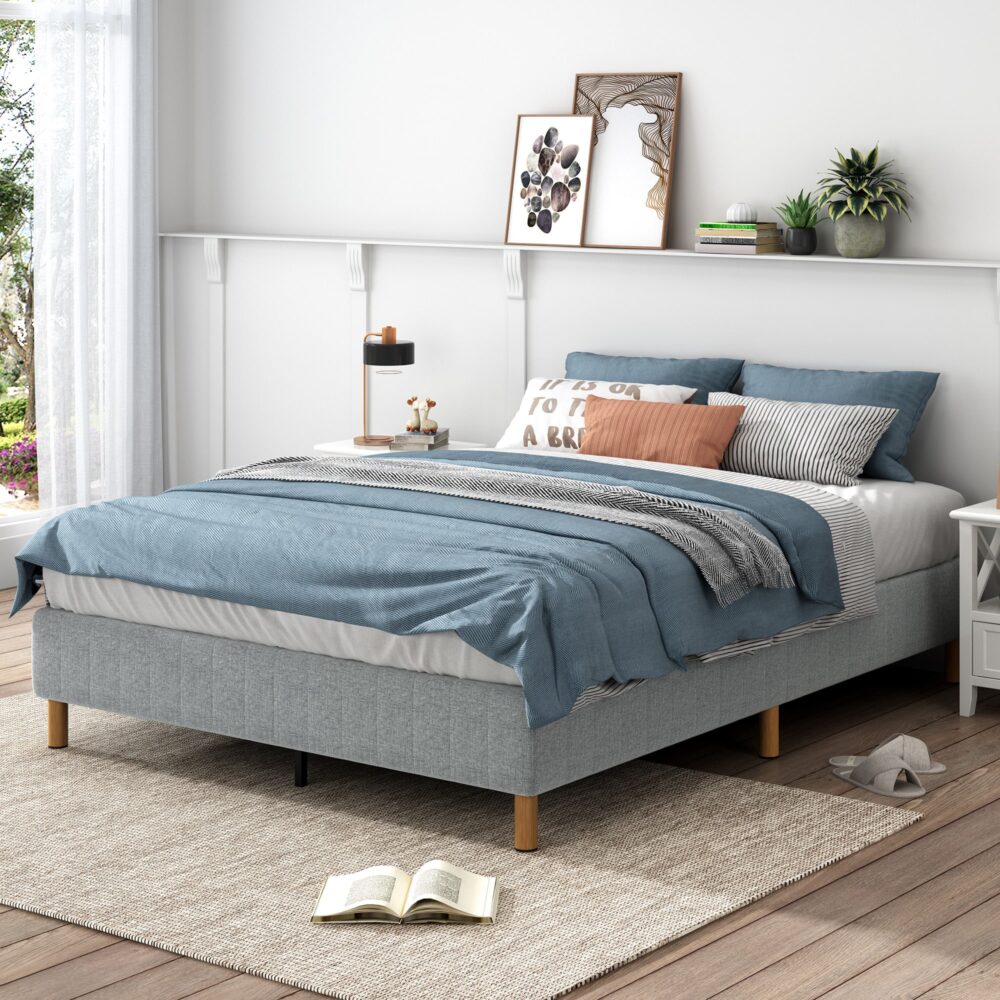 Metal Bedframe Mattress Foundation (Light Grey) â€“ Double