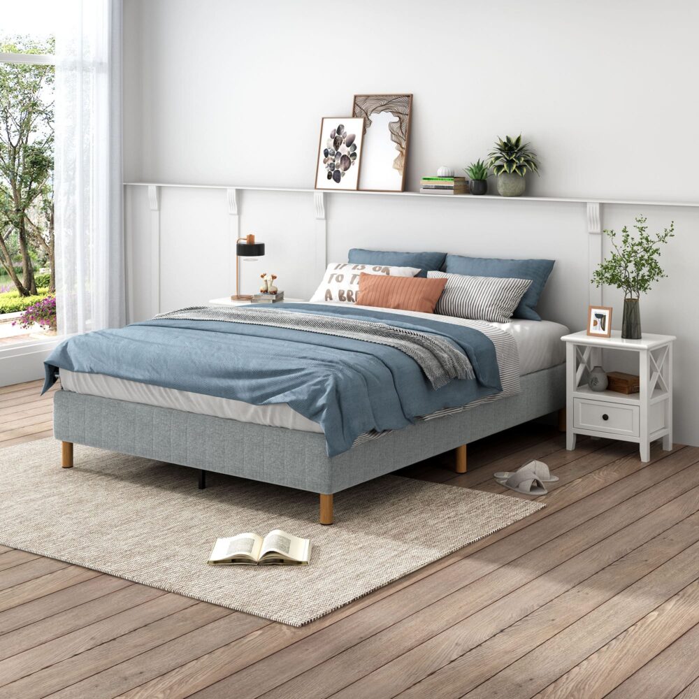 Metal Bedframe Mattress Foundation (Light Grey) â€“ Double