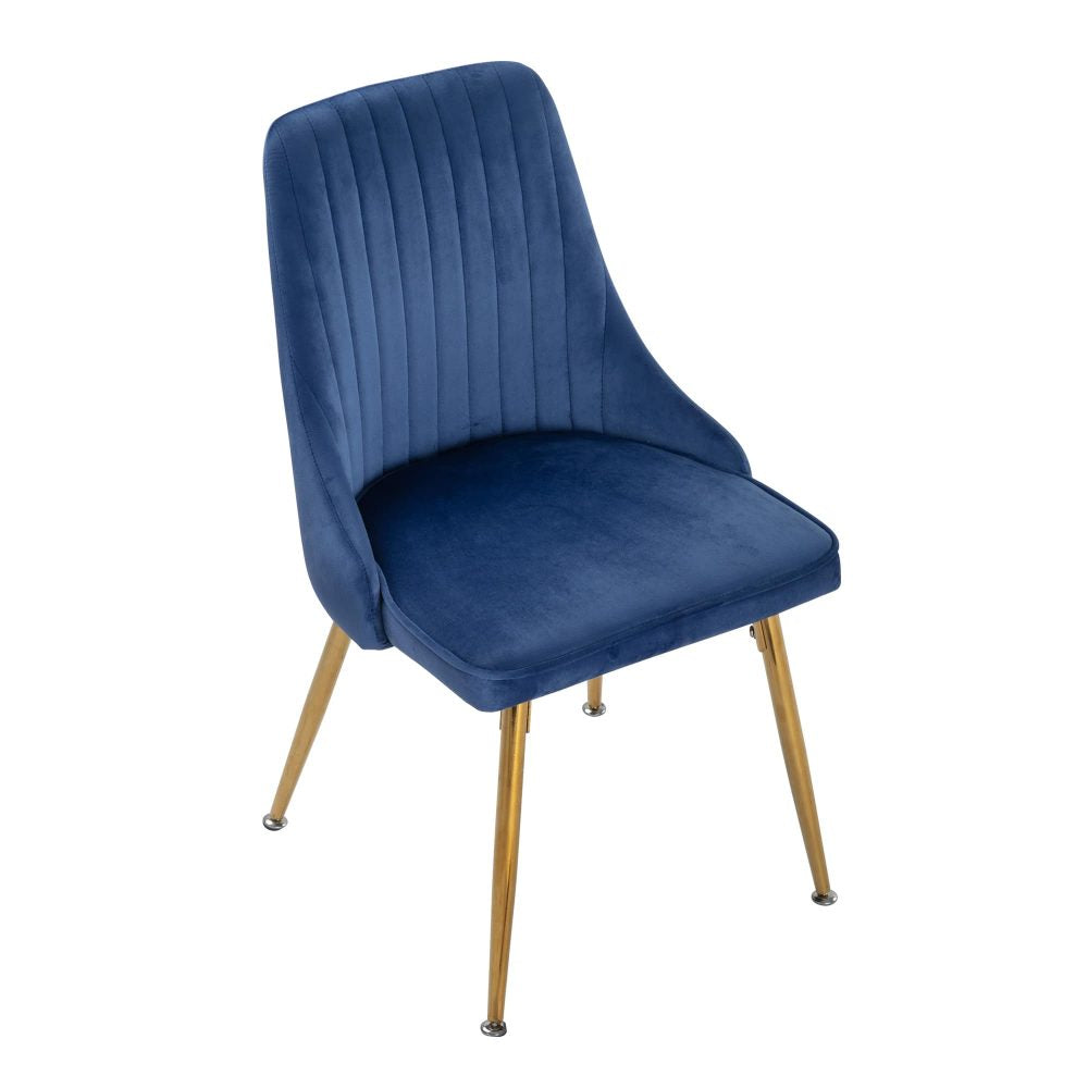 Viva Forever Set of 2 Blue Velvet Dining Chairs â€“ Art Deco Design with Gold Metal Legs