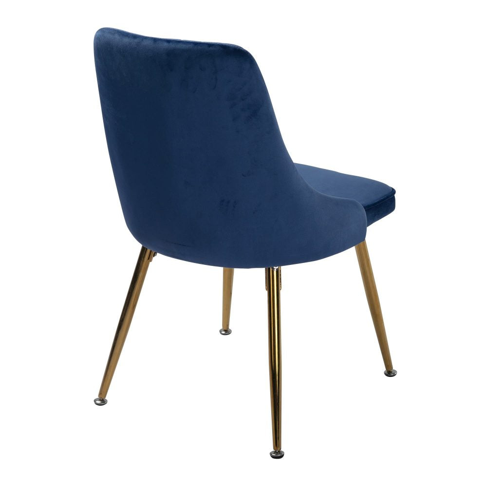 Viva Forever Set of 2 Blue Velvet Dining Chairs â€“ Art Deco Design with Gold Metal Legs