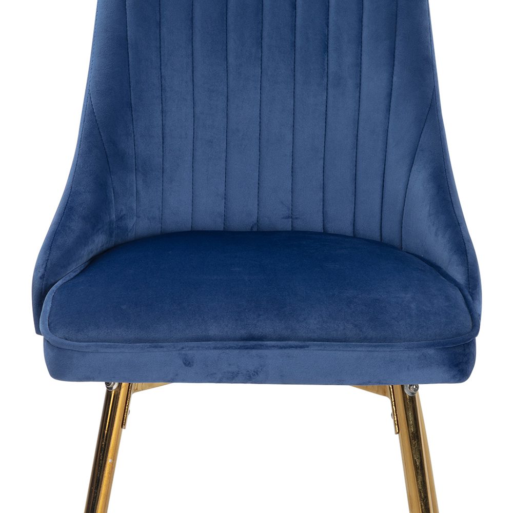 Viva Forever Set of 2 Blue Velvet Dining Chairs â€“ Art Deco Design with Gold Metal Legs