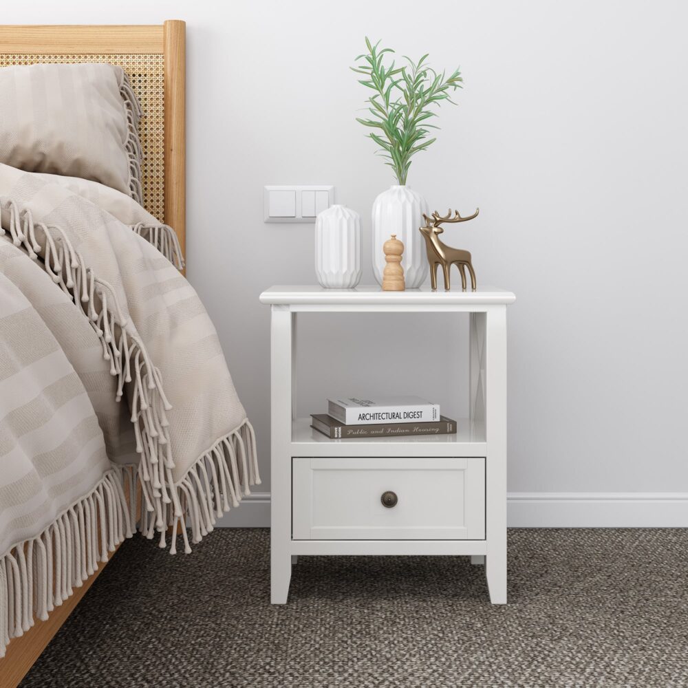 2-tier Bedside Table with Storage Drawer 2 PC - Rustic White