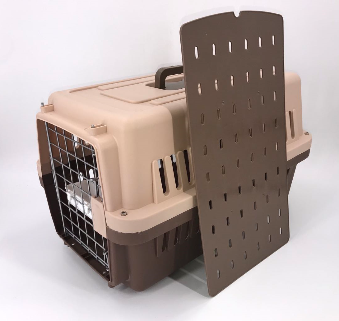 Medium Dog Cat Crate Pet Rabbit Carrier Airline Cage With Bowl & Tray-Brown
