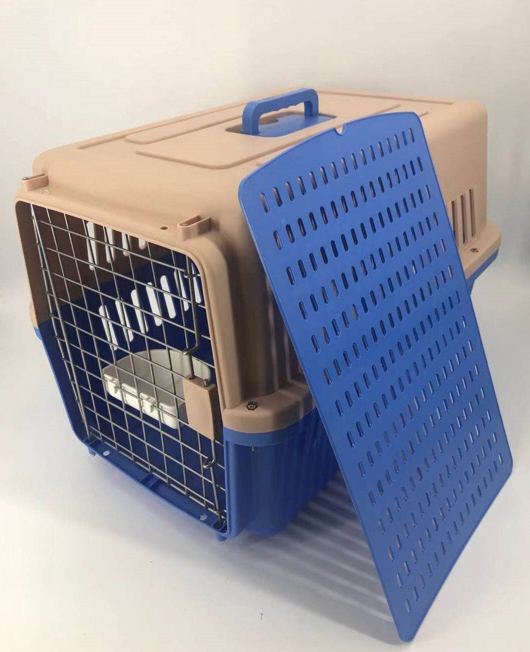 Large Dog Cat Crate Pet Carrier Rabbit Airline Cage With Tray And Bowl Blue