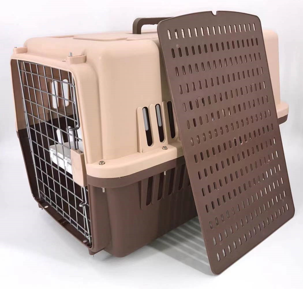 Large Airline Dog Cat Crate Pet Carrier Cage With Tray And Bowl Brown