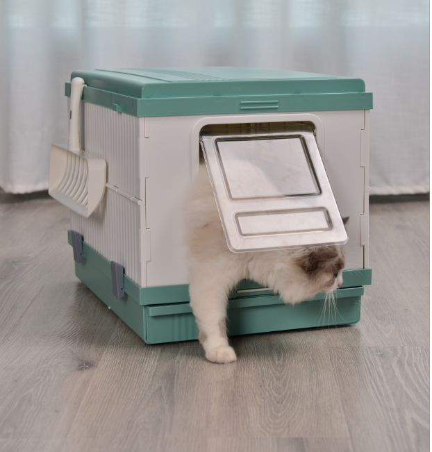 XL Portable Cat Toilet Litter Box Tray Foldable House with Handle and Scoop Green
