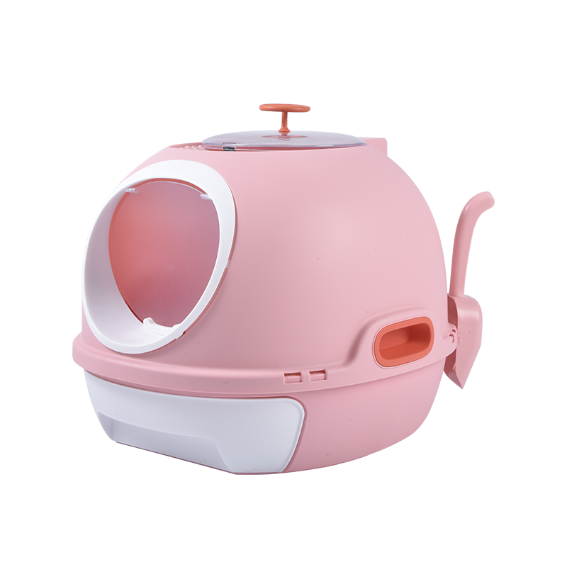 Hooded Cat Toilet Litter Box Tray House With Drawer & Scoop Pink