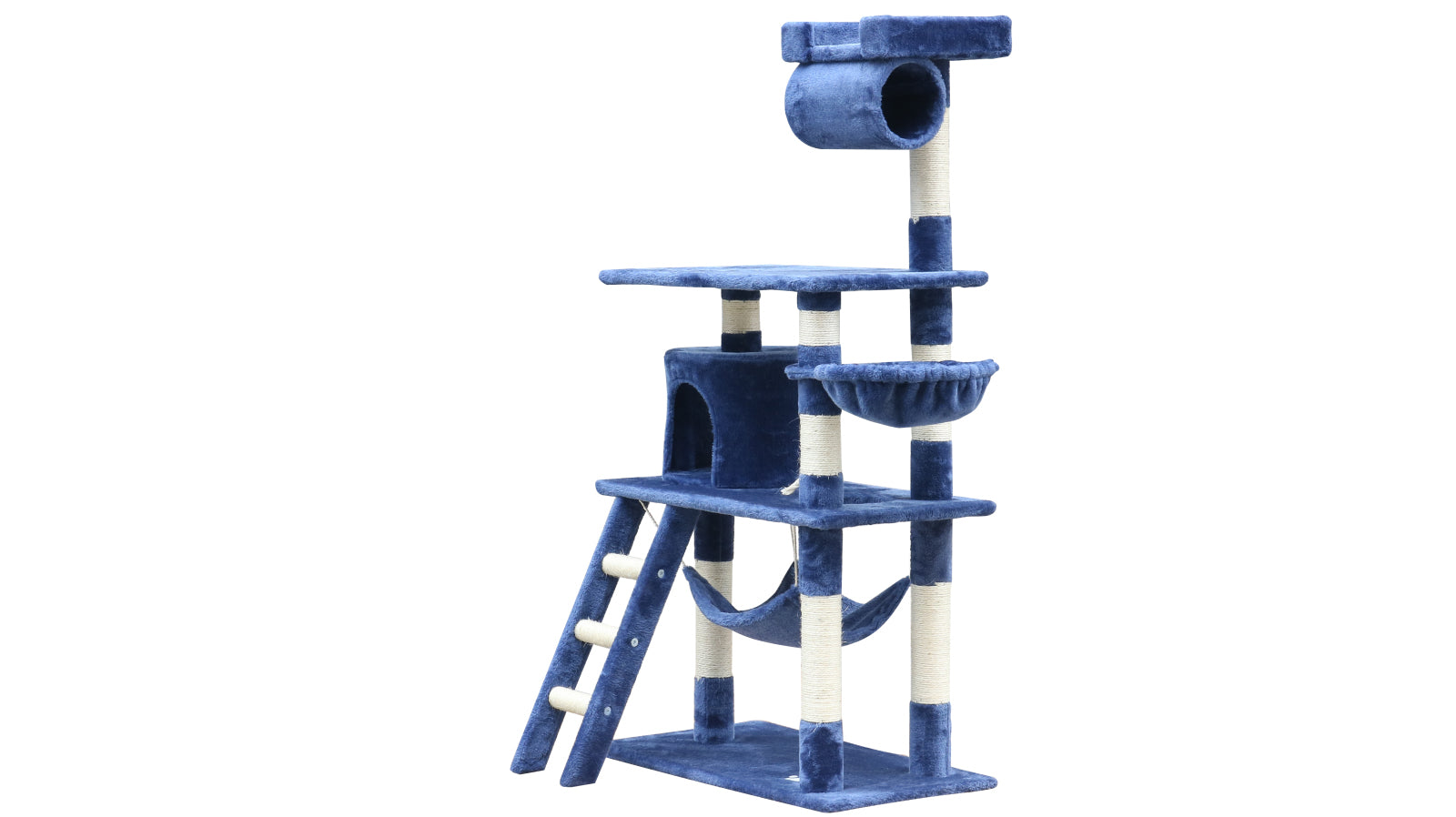 140 cm Cat Kitten Scratching Post Tree W ladder & Hammock-Blue