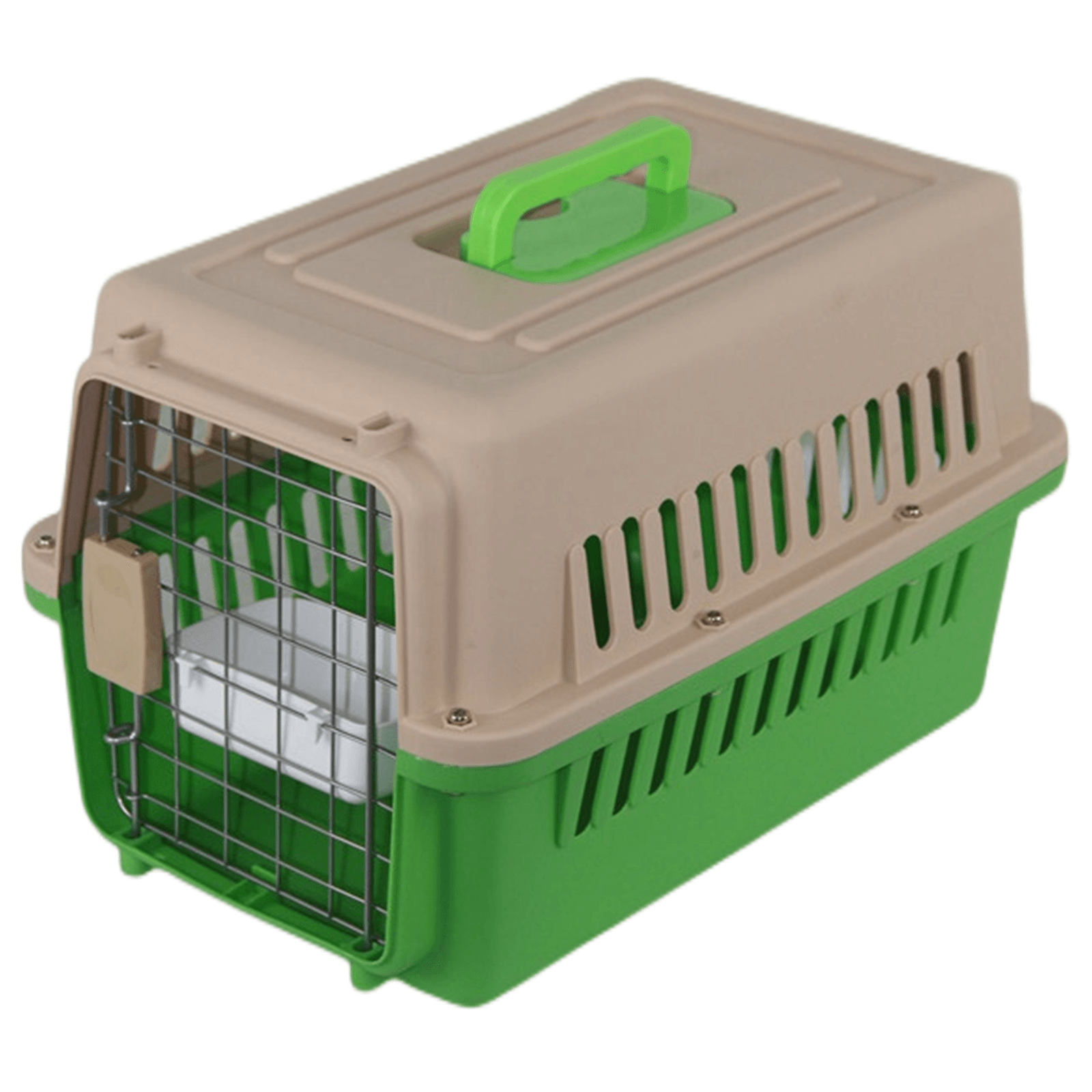 Medium Dog Cat Rabbit Crate Pet Airline Carrier Cage With Bowl & Tray Green