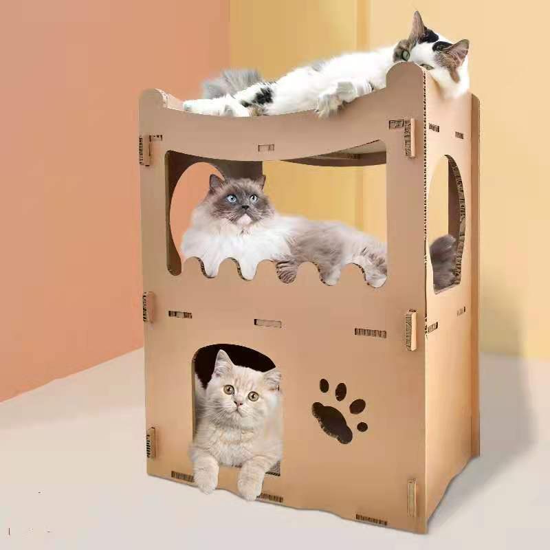 Cat Cardboard House Tower Condo Scratcher Pet Post Furniture Double Storey