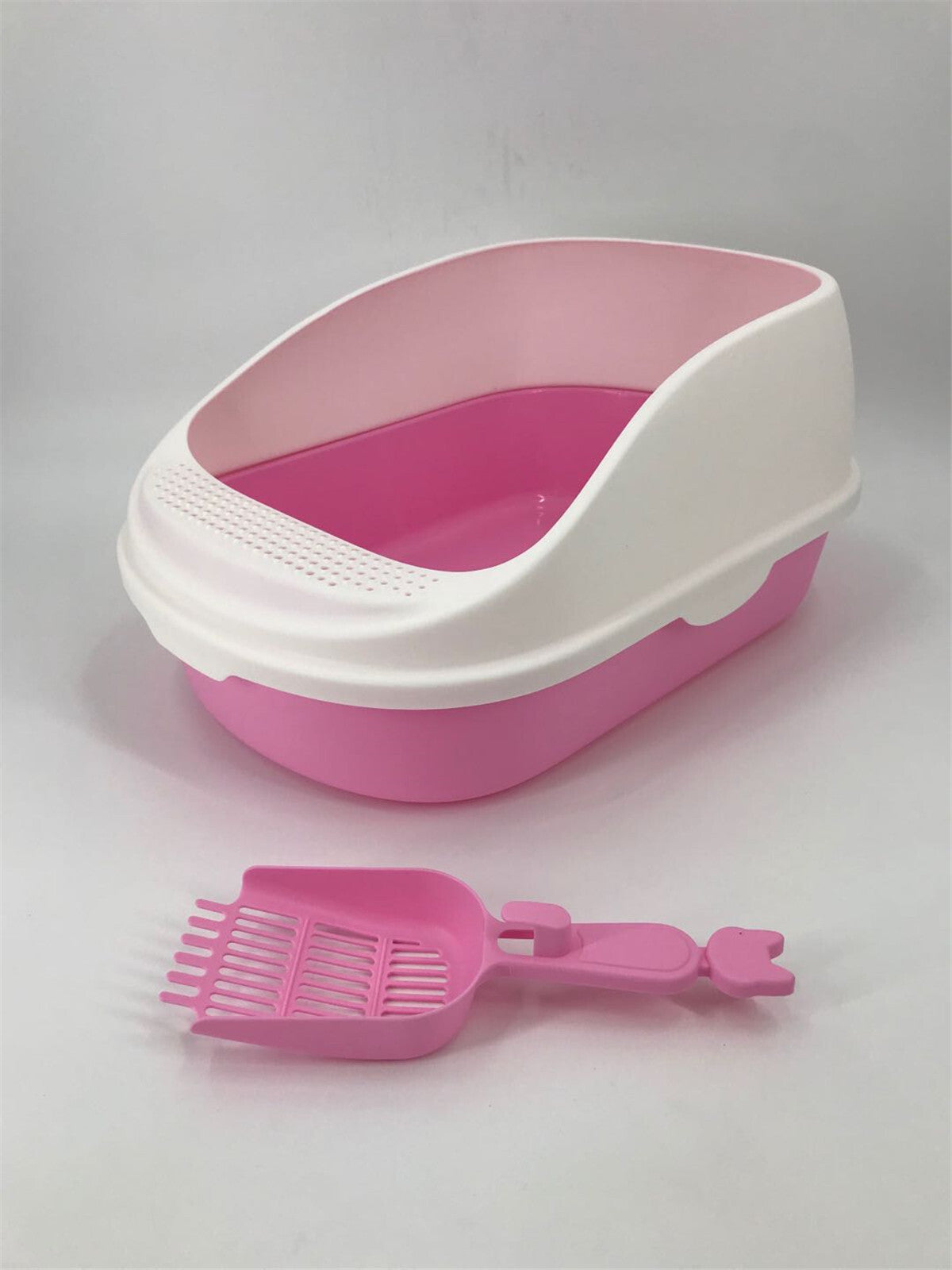 Large Deep Cat Toilet Litter Box Tray High Wall with Scoop Pink
