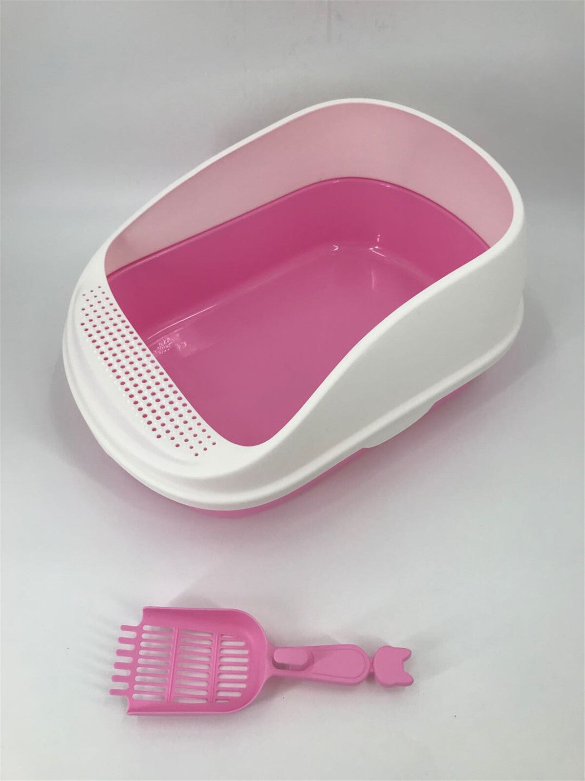 Large Deep Cat Toilet Litter Box Tray High Wall with Scoop Pink