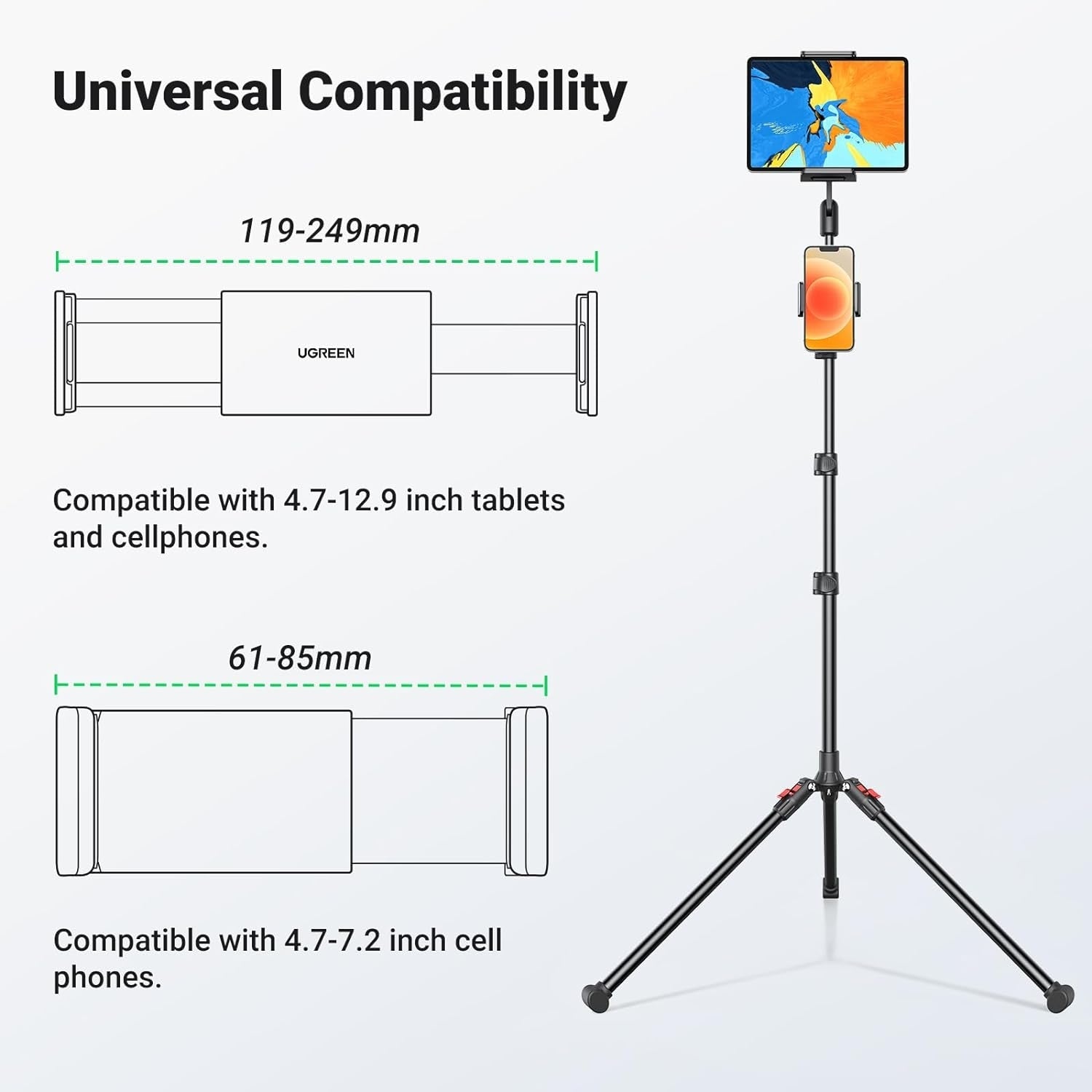 15647 2-in-1 Tablet Max 12.9 inch + Phone Max 7.2 inch Tripod Stand