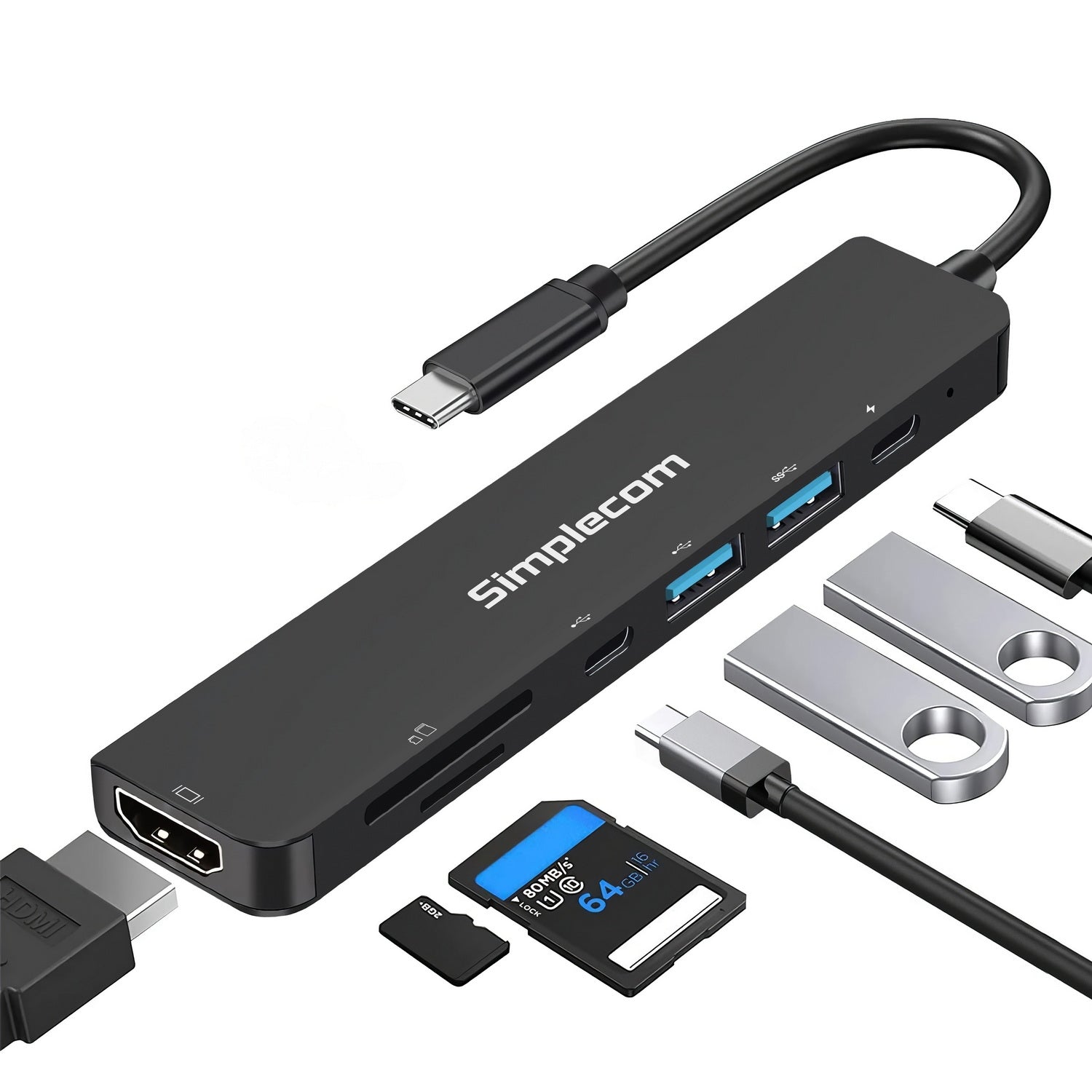 CH547 USB-C 7-in-1 Multiport Adapter USB Hub HDMI Card Reader PD