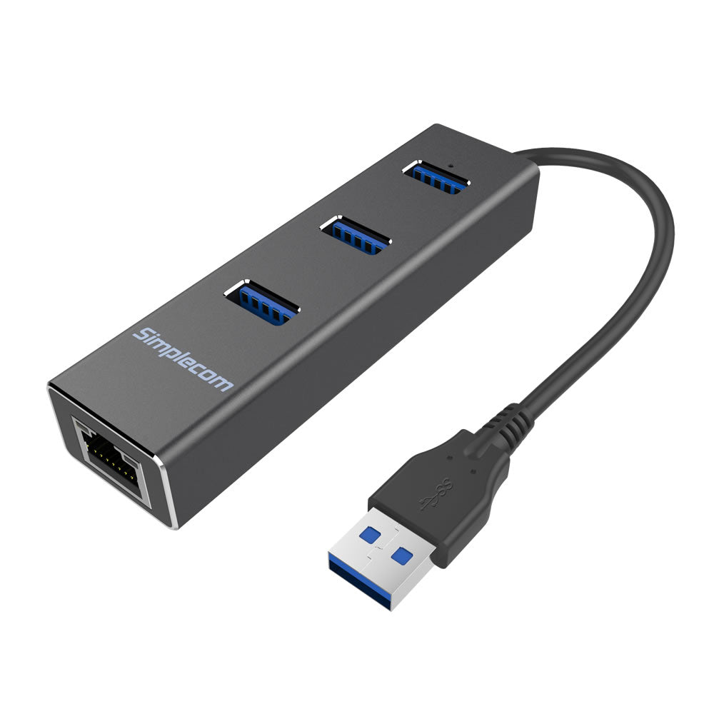 CHN410 Aluminium 3 Port USB 3.0 HUB with Gigabit Ethernet Adapter 1000Mbps Black