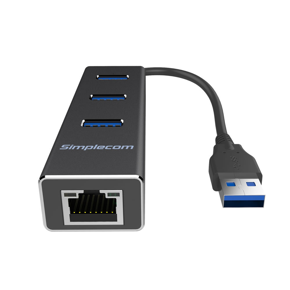 CHN410 Aluminium 3 Port USB 3.0 HUB with Gigabit Ethernet Adapter 1000Mbps Black