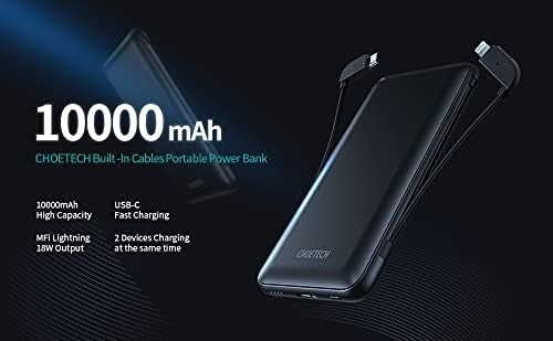 CHOETECH B688-BK 10000mAh MFi Certified PD18W Power Bank with 2 cables