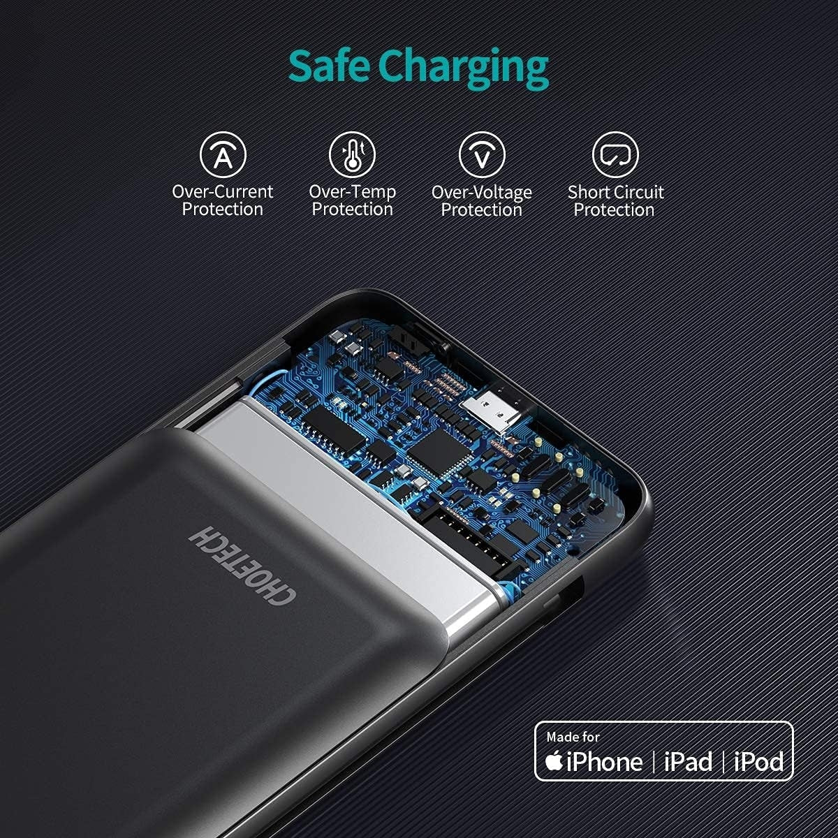 CHOETECH B688-BK 10000mAh MFi Certified PD18W Power Bank with 2 cables