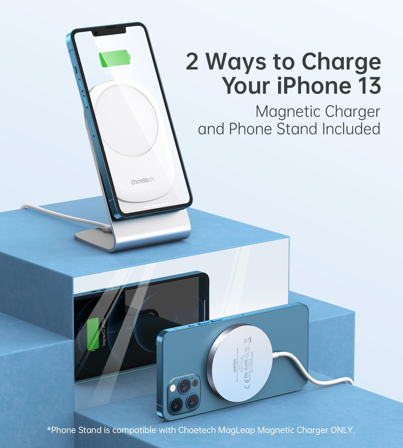 CHOETECH MIX00117SL Magasafe Fast Wireless Charger Stand Holder For iPhone 13/12 H047+T517
