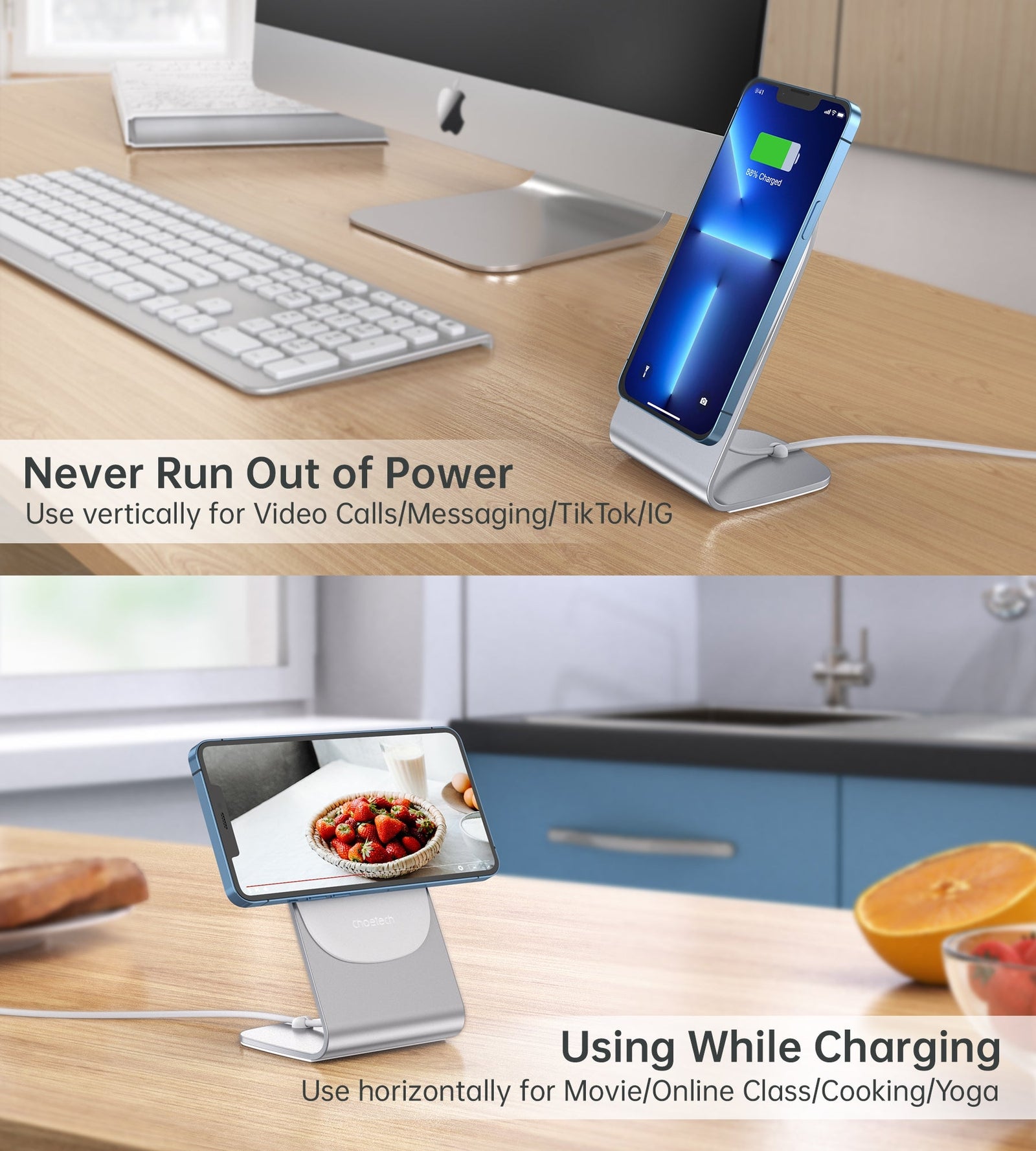CHOETECH MIX00117SL Magasafe Fast Wireless Charger Stand Holder For iPhone 13/12 H047+T517