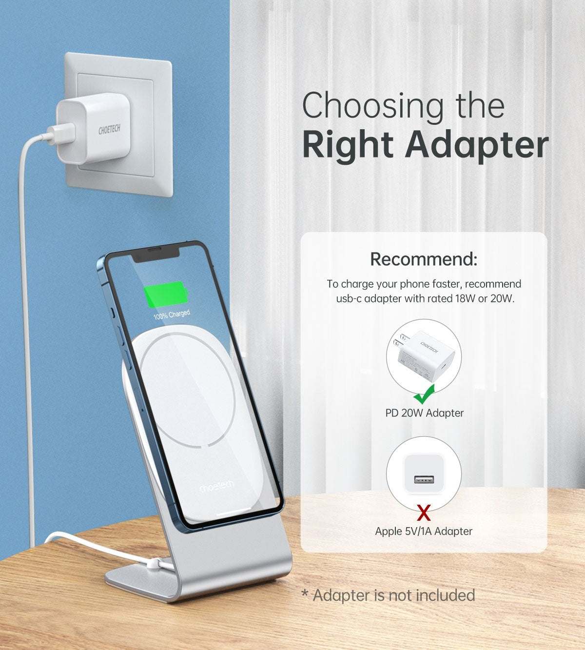 CHOETECH MIX00117SL Magasafe Fast Wireless Charger Stand Holder For iPhone 13/12 H047+T517