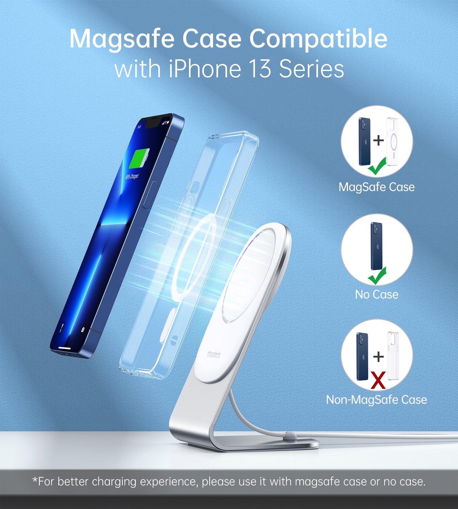 CHOETECH MIX00117SL Magasafe Fast Wireless Charger Stand Holder For iPhone 13/12 H047+T517