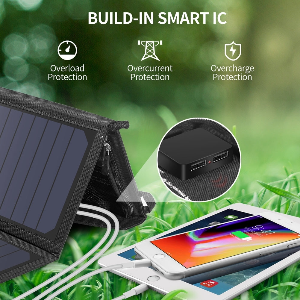 SC001 19W Portable Solar Panel Charger SunPower Panels Dual USB Charger for Camping/RV/Outdoors