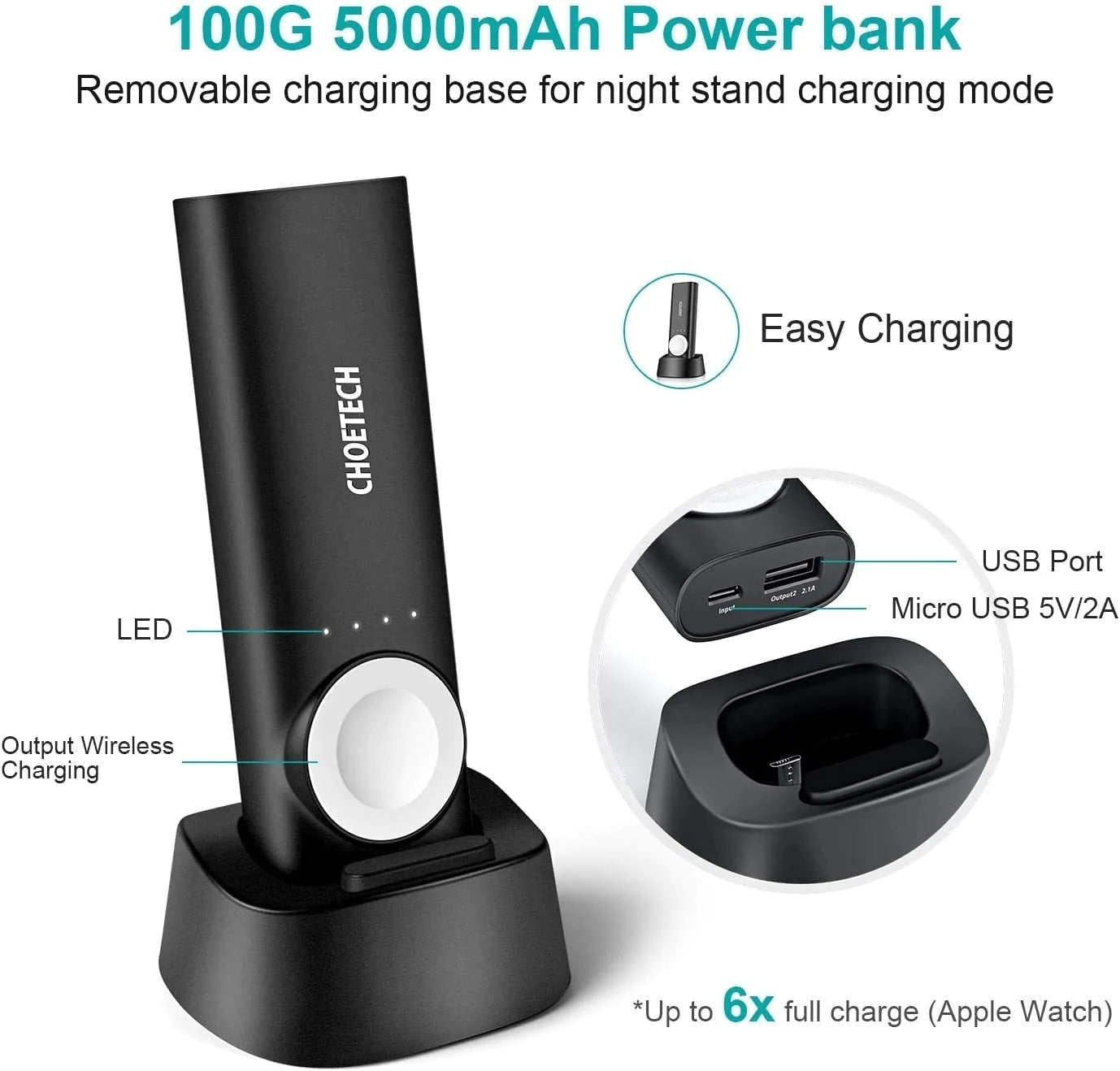 T315 2-in-1 Portable Wireless iWatch Quick Charger 5000mAh Power Bank