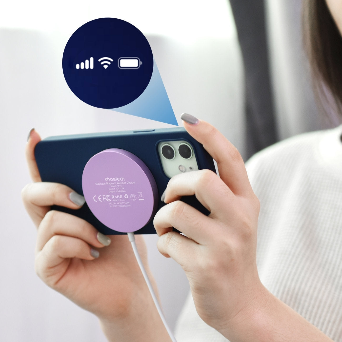 T518-PK Magnetic Wireless Charger for all Qi Cell Phone & iPhones 12/13/14/15 Pink