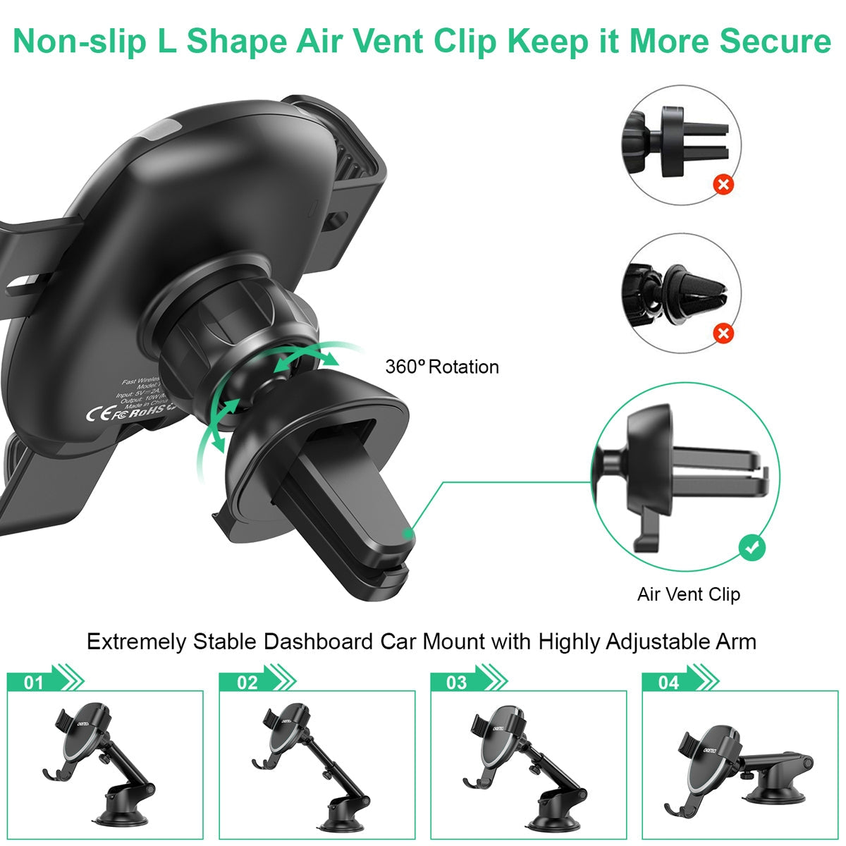 CHOETECH T536-S Fast Wireless Charging Car Mount Phone Holder