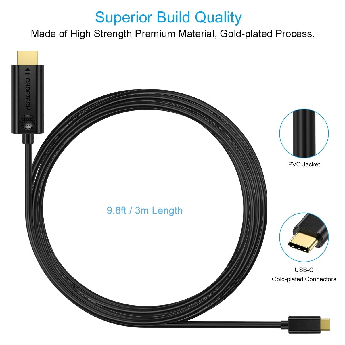 CHOETECH XCH-0030 USB-C To HDMI Cable 3M