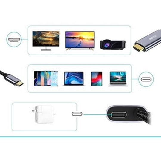 CHOETECH XCH-M180-GY-V2 Unidirectional Adapter USB-C male to HDMI 4K 60Hz male + PD100W Power Delivery 1.8M