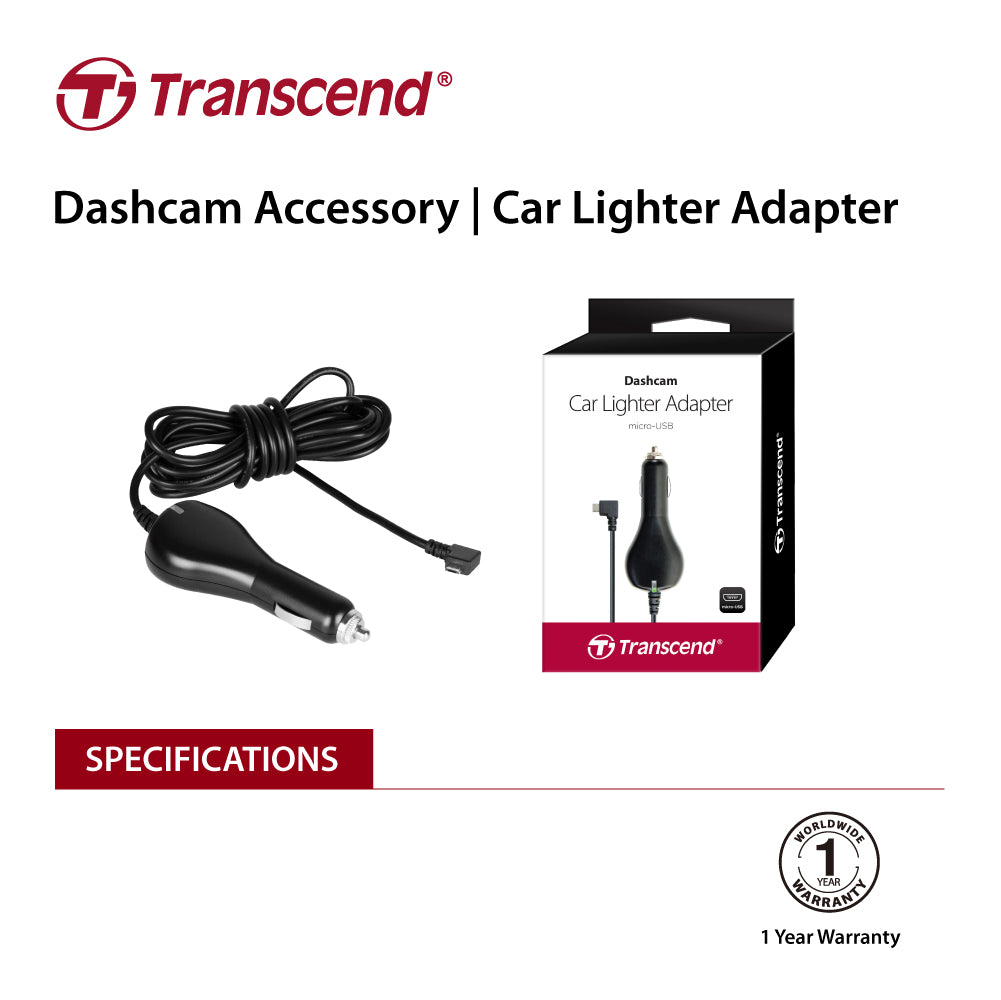 TRANSCEND TS-DPL2  Car Lighter Adapter for DrivePro, Micro-B For DP230 / DP130 / DP110