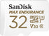 Sandisk Max Endurance Microsdhc Card SQQVR 32G 15 000 HRS UHS-I C10 U3 V30 100MB/S R 40MB/S W SD Adaptor SDSQQVR-032G-GN6IA