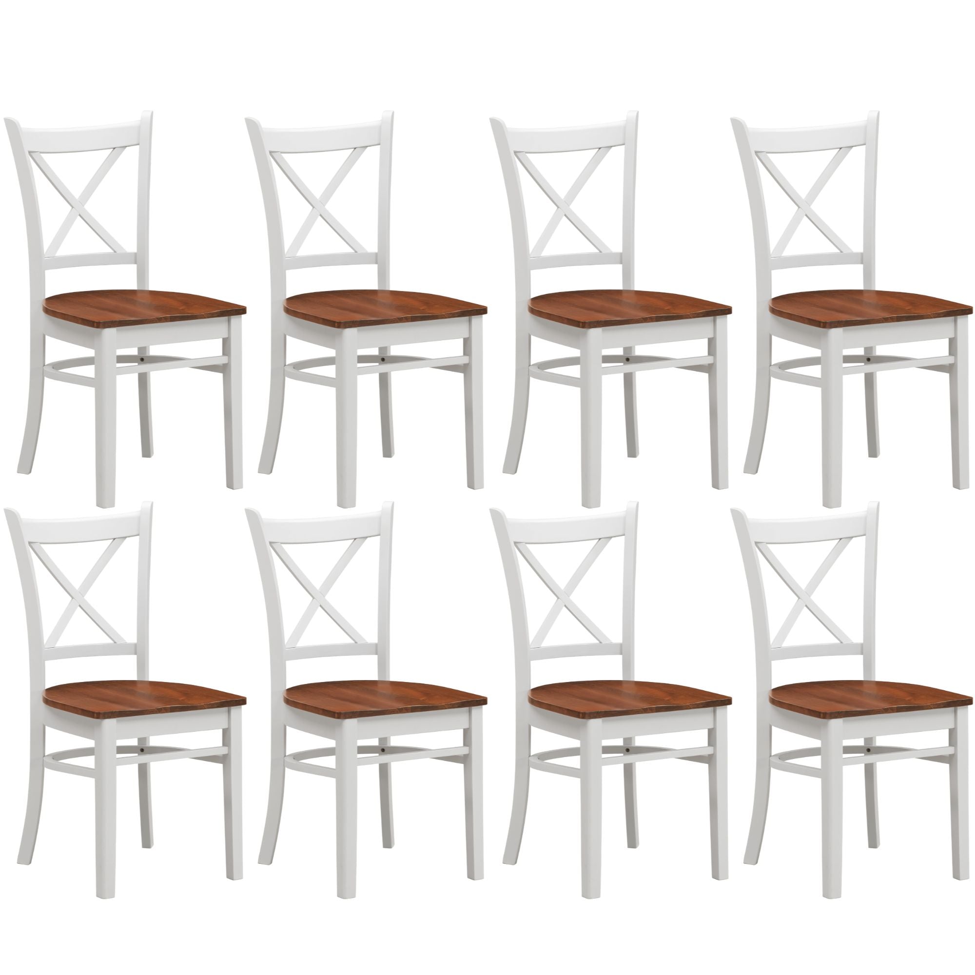 Lupin Dining Chair Set of 8 Crossback Solid Rubber Wood Furniture - White Oak