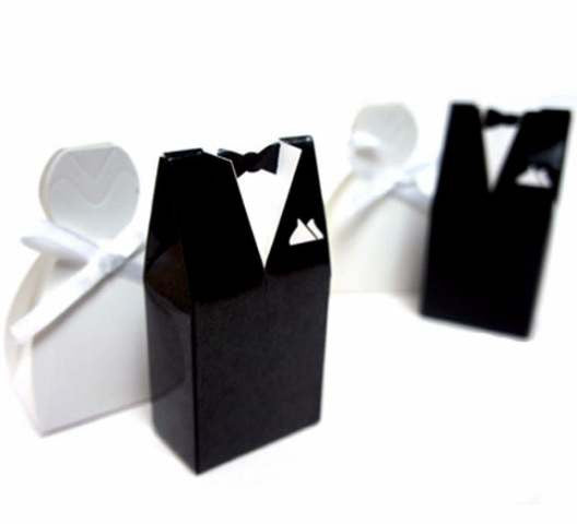 100 Pack of 50 Bride Gown and 50 Groom Tux Wedding Bridal Bomboniere Favor Candy Choc Almond Box - NW