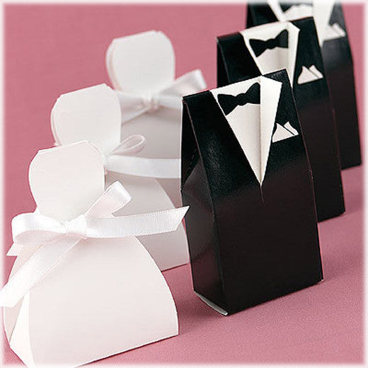 10 Pack of 5 Bride Gown and 5 Groom Tux Wedding Bridal Bomboniere Favor Candy Choc Almond Box - NW