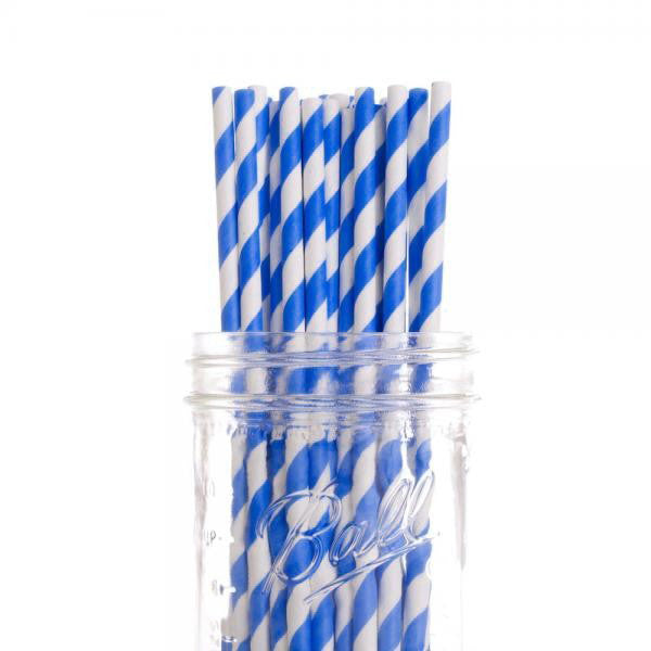 200 Pack Blue White Drinking Straws Biodegradable Eco Paper Birthday Party Event Bistro Bar Cafe Take Away