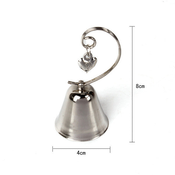 10 Pack of Silver Wedding Kissing Bell Name Card Stand Holder with Heart in Ring Bomboniere Favour Gift