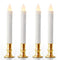 3 Pack Taper Stick White Battery Candle - Natural Flame Light Colour No Flicker - Gold Stand Base