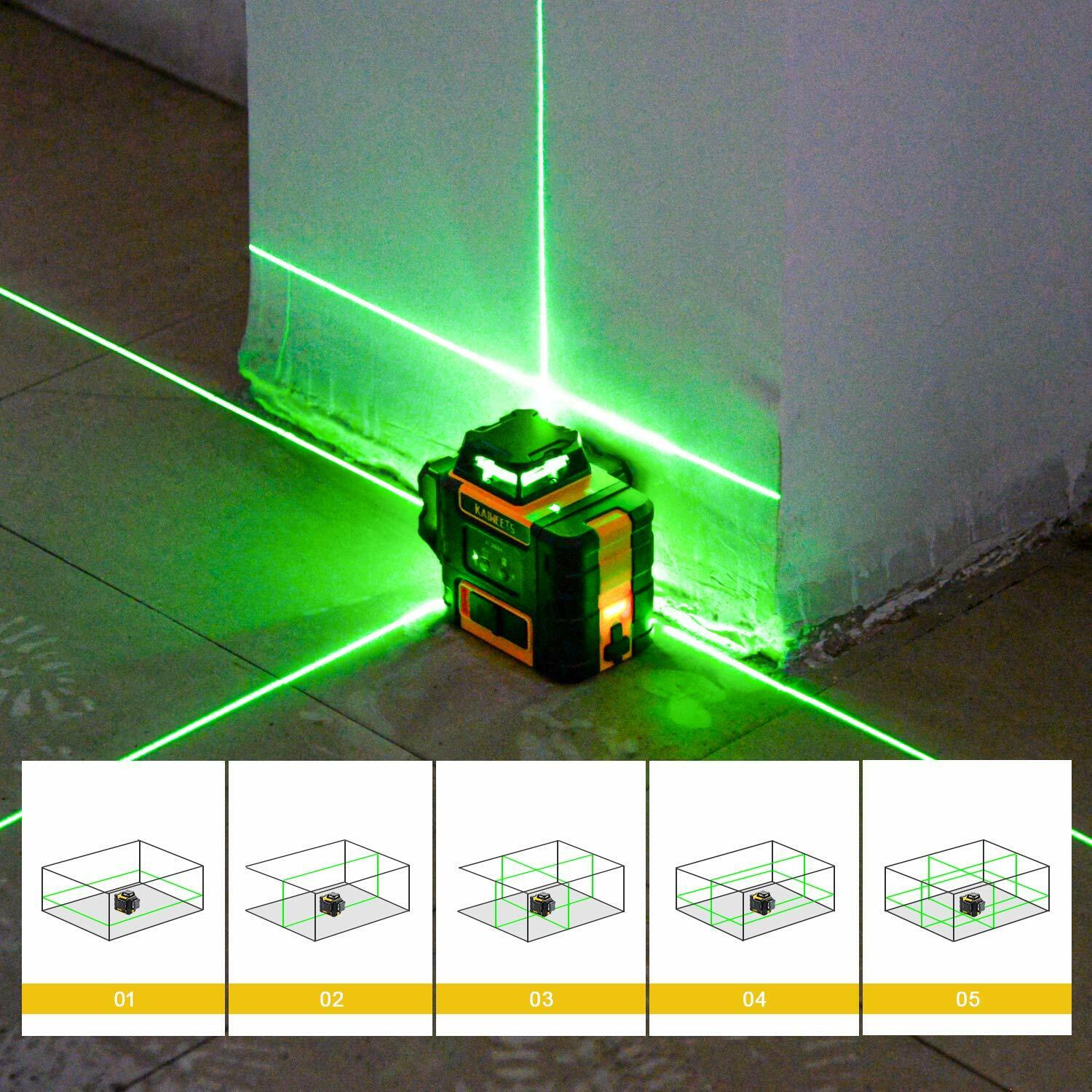 KAIWEETS KT360A Green Laser Level 3 X 360Â° Rotary Self Leveling with 1 Rechargeable Battery